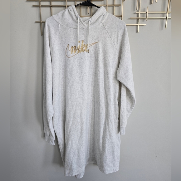 Nike Light Gray Hoodie Dress with Gold Script Design​​ - Picture 1 of 9